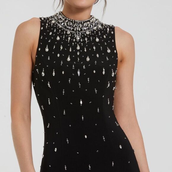 MAC DUGGAL 2260 Black High Neck Sleeveless Beaded Jersey Fitted Gown - Picture 3 of 12